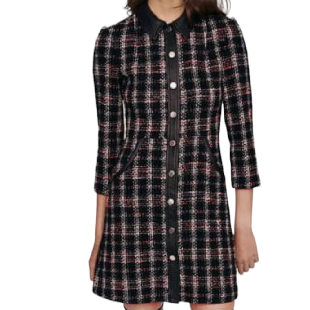 Maje Checkered Black and White Mini Dress